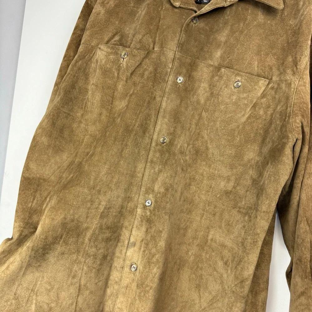 Mark Shale Mens Suede Leather Jacket Coat Sz Large Tan Button Down